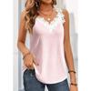 Летняя однотонная повседневная рубашка, свободный кружевной жилет без рукавов с V-образным вырезом, женская футболка
