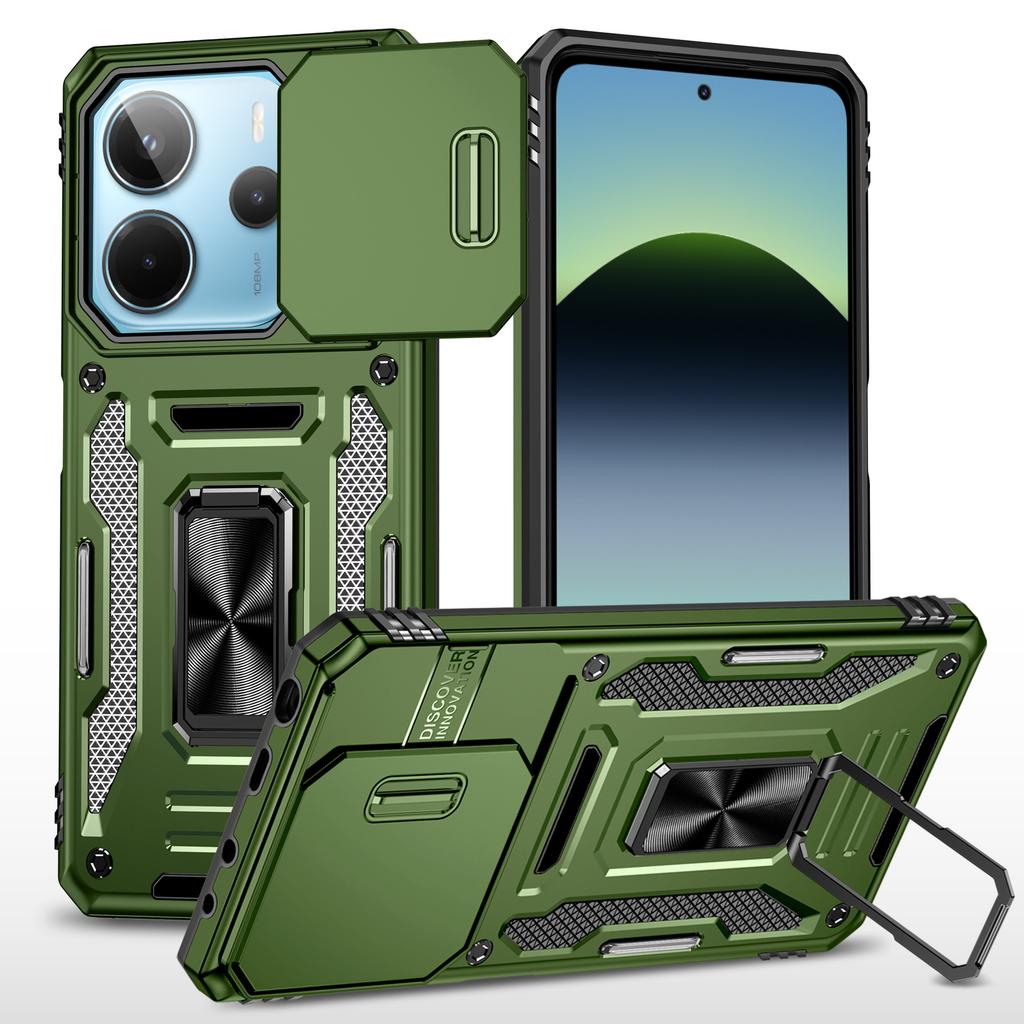 Для чехла для мобильного телефона Xiaomi Poco X7 5G Выдвижное окно Горизонтальная и вертикальная многофункциональная подставка Военный противоударный чехол для мобильного телефона