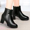 New Fashion Short Boots Women's Side Zipper High Heel Short Tube Middle-aged and Elderly Velvet Cotton Boots Warm Women's Leather Boots Autumn
