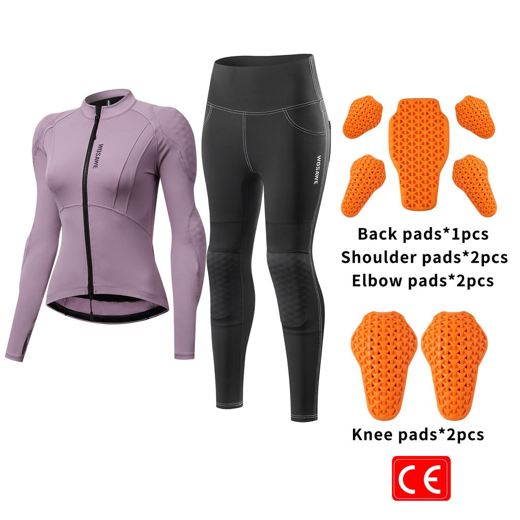 Wosawe Женская мотоциклетная одежда Облегающая Высокоэластичная Мотоциклетная Рубашка Брюки Защитный Костюм с Мягкой Защитой Всего Тела