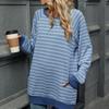 Ladies Autumn Winter Pullovers Striped Contrasting Color Round Neck Long Sleeve Pocket Hoodie T-shirt for Women