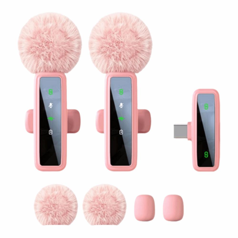 Pink Wireless Lavalier Microphone Compact Mini Clip Mic Laptops Lapel Mic Video Production