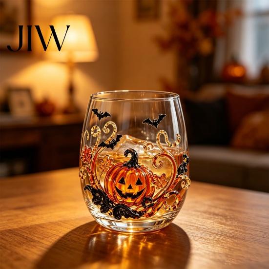 Ghost Whiskey Glass Halloween Glass, Black Cat Spider Net Skull Tumbler for Durable Coffee Mug Cocktail, 350ml Spooky Drinkware Home Bar, Festive