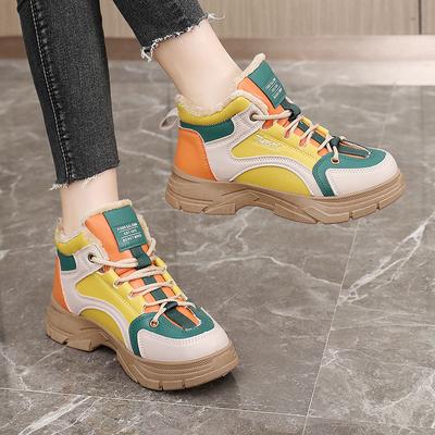 Женские зимние кроссовки на толстой платформе, теплые зимние ботинки со шнуровкой, нескользящие полусапожки с подкладкой из искусственного меха, удобные короткие ботинки для ходьбы для женщин