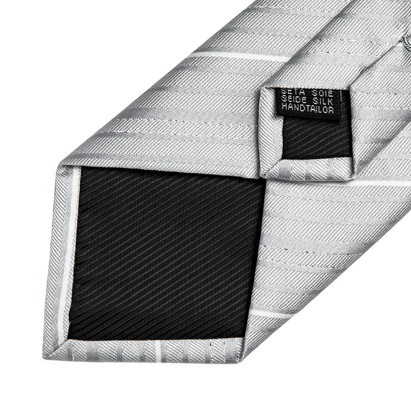 Модельер Серый Однотонный Полосатый Шелковый Свадебный Галстук Подарочный Галстук для Мужчин Рубашка Носовой Платок Запонки Набор Деловой Галстук