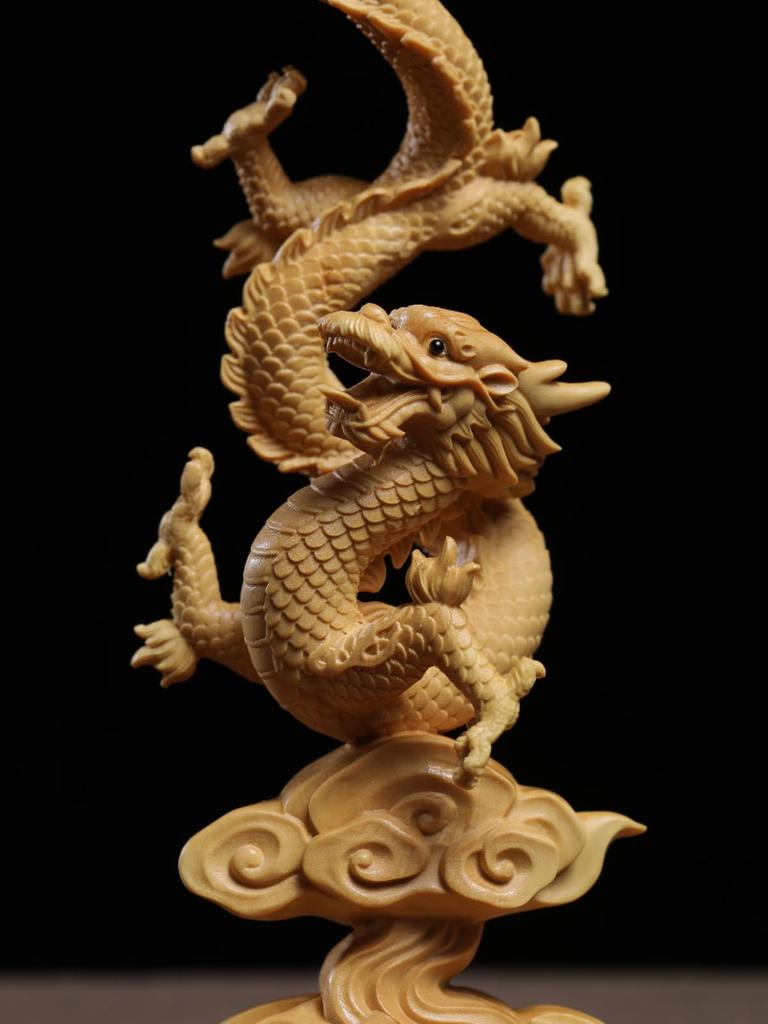 Фигурка Дракона, Резьба по дереву, Фигурка Года Дракона, Атрибутика Бога Дракона, Фигурка, приносящая удачу (20 см Высота x 8,5 см Ширина)
