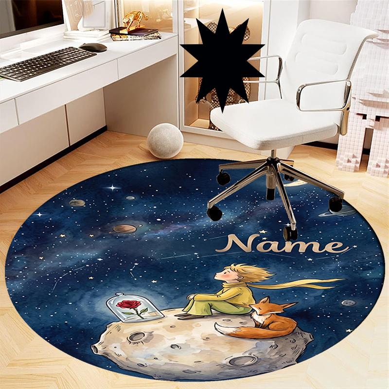 Custom Name The Little Prince Printed Round Rug Carpet Chair Rug Area Rug Entryway Doormats,for Office Chair Living Room Bedroom Kitchen Room.