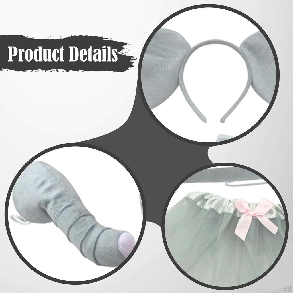 Animal Elephant Costume ,Ears Headband Bowtie Tail Nose,