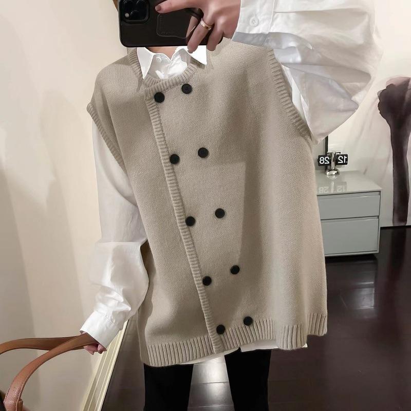 Большой размер пухлый мм 100 кг безрукавный вязаный жилет женский весенний дизайн Sense корейская версия свободный многослойный трикотажный тренд