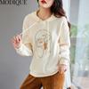 MODIQUE, весенний большой размер, новый женский свободный универсальный минималистичный пуловер с капюшоном и вышивкой, женские повседневные топы с длинными рукавами, толстовка
