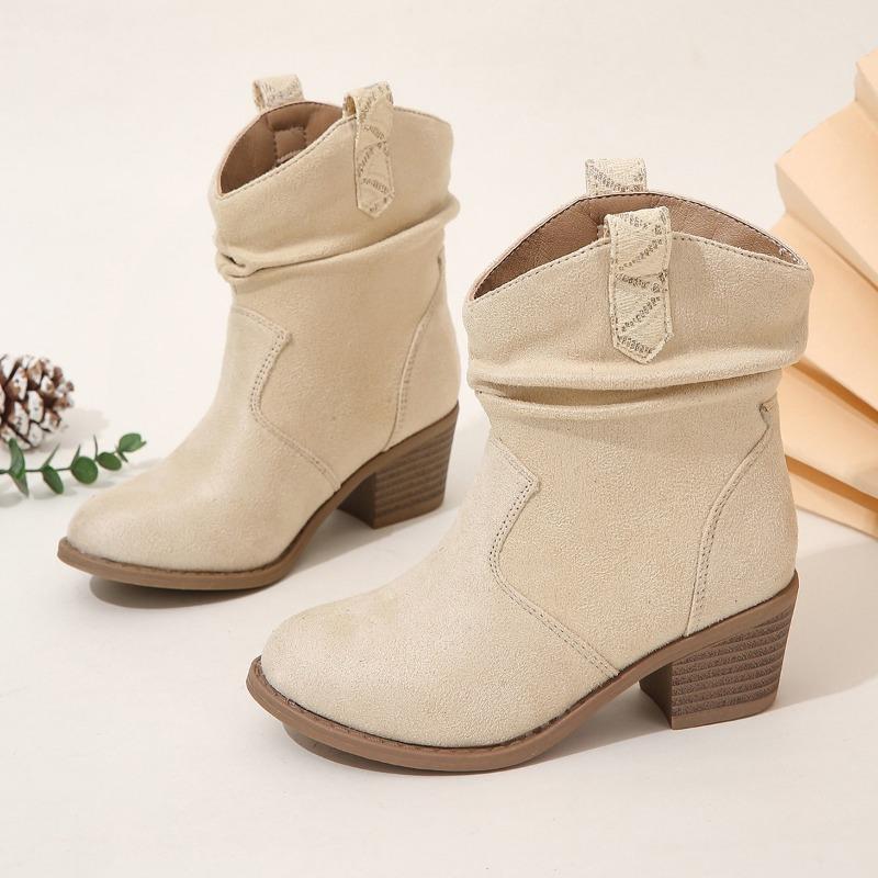 2024 Милые принцессы Короткие сапоги на низком каблуке ПУ Нескользящие повседневные сапоги для девочек Слипоны Плиссированные Милые детские модные сапоги Весна Осень