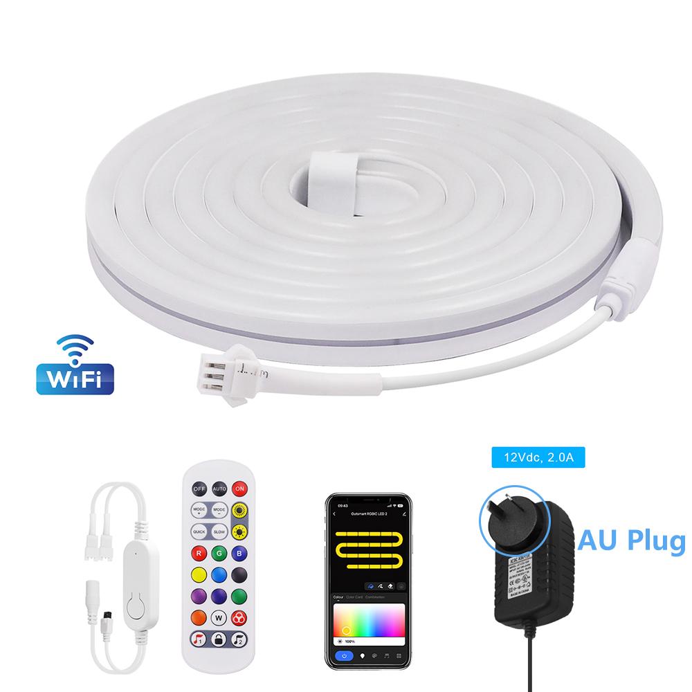 Умная светодиодная неоновая лента RGB WiFi с пультом дистанционного управления 24 клавиши, 12 В, штекер EU/US/UK/AU, WS2811 84 светодиода/м, для украшения игровой комнаты, 1 м, 2 м, 3 м, 5 м