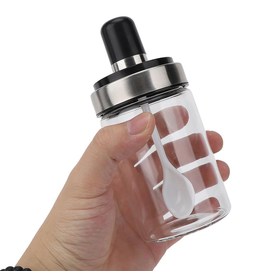 Transparent Glass Seasoning Jar Salt Pepper Seasoning Pot Bottle with Spoon for Kitchen Use