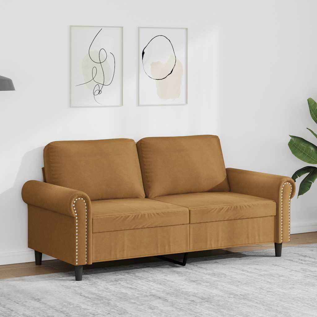 Vidaxl Sofa 2-Osobowa, Brązowa, 140 Cm, Tapicerowana Aksamitem
