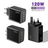 Многопортовое быстрое зарядное устройство 120 Вт, PD+USB, Type-C, EU/US/UK вилка, Совместимо с устройствами Apple.