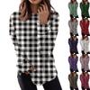 Women's Fashion Casual Long Sleeve Plaid Round Neck Top