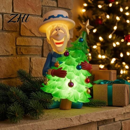 Bedroom Bedside Lamp Christmas Cartoon Figure Night Light, Resin Warm Light LED Lamp, Stable Character Statue Base Desktop Ornament for Living