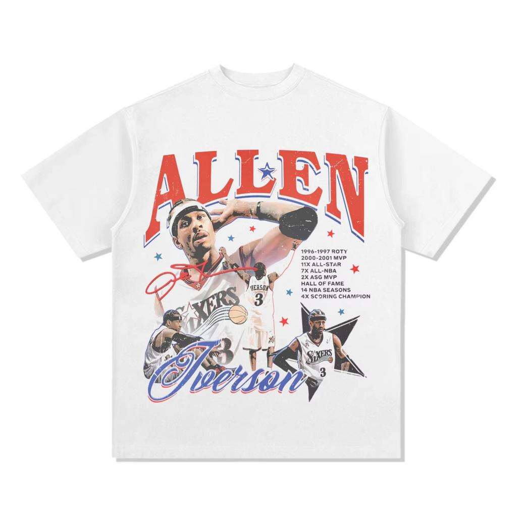 Allen Iverson Printed Short Sleeve Answer Basketball Fan Cotton Tshirt Summer Casual Vintage Unisexs Clothing Short Sleeve Top