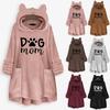 Women Fleece Embroidery Cat Ear Plus Size Hoodie Pocket Top Sweater Blouse