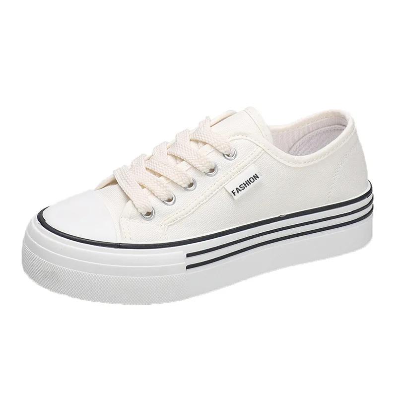 Fashion 2025 Canvas Women Flat Spring and Autumn New Versatile Thick Soled Canvas Shoes Casual Color Blocking Board Biscuit Single Shoes