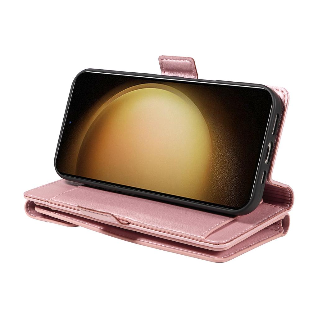 For Samsung Galaxy S23+ Case with Multi-Card Holder and Strap PU Leather Phone Cover Stand