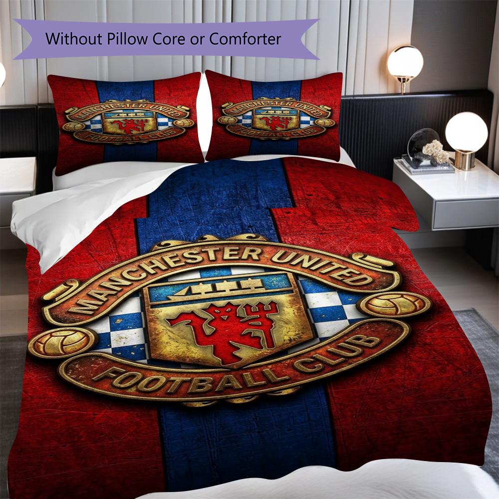 Manchester emblem flag Bedding (1 * duvet cover + 2 * pillowcase, without core) 2D Flat Soft and comfortable Bedding set Christmas birthday gift