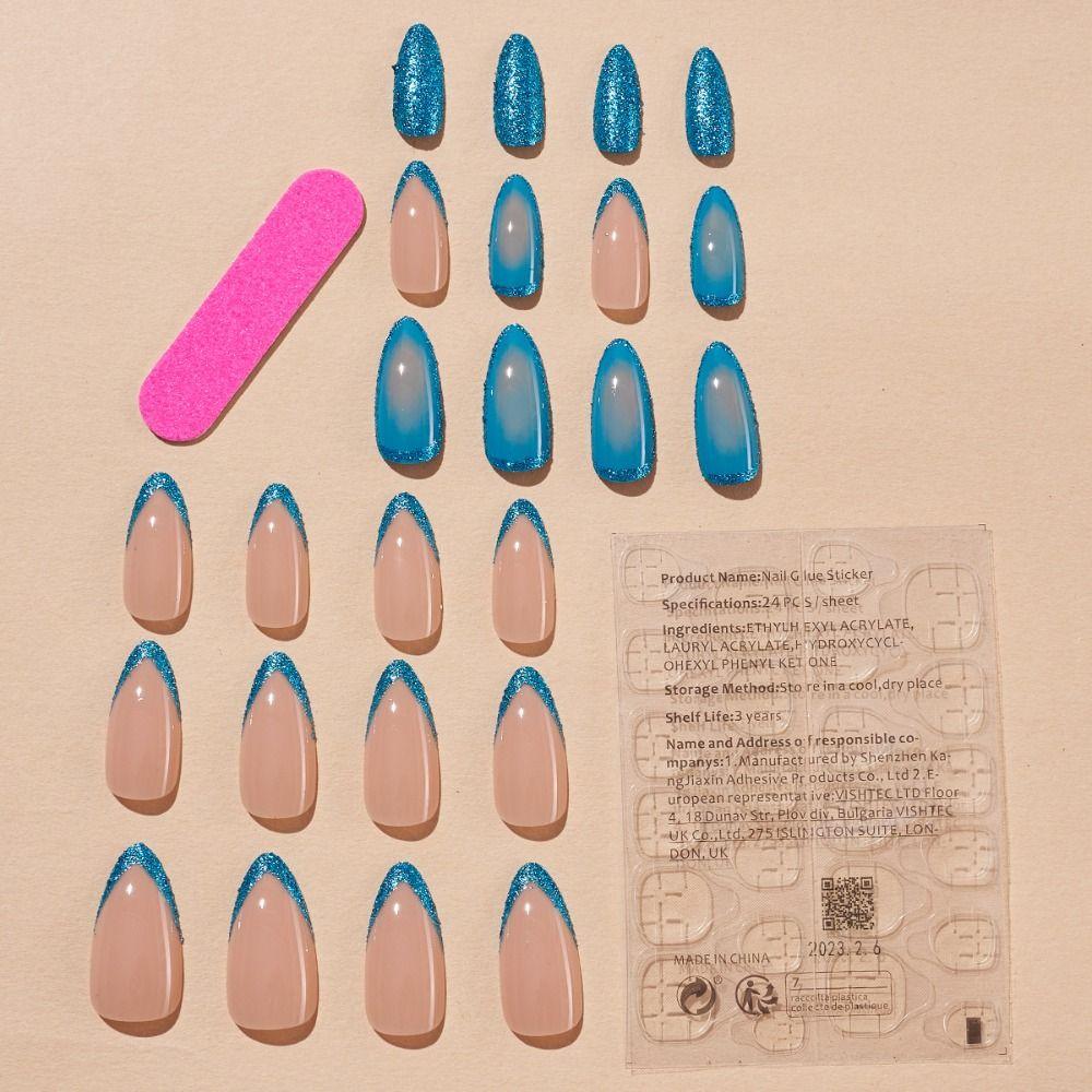 Длинные миндалевидные накладные ногти французский накладной маникюр Ниалс Нажмите на ногти дома