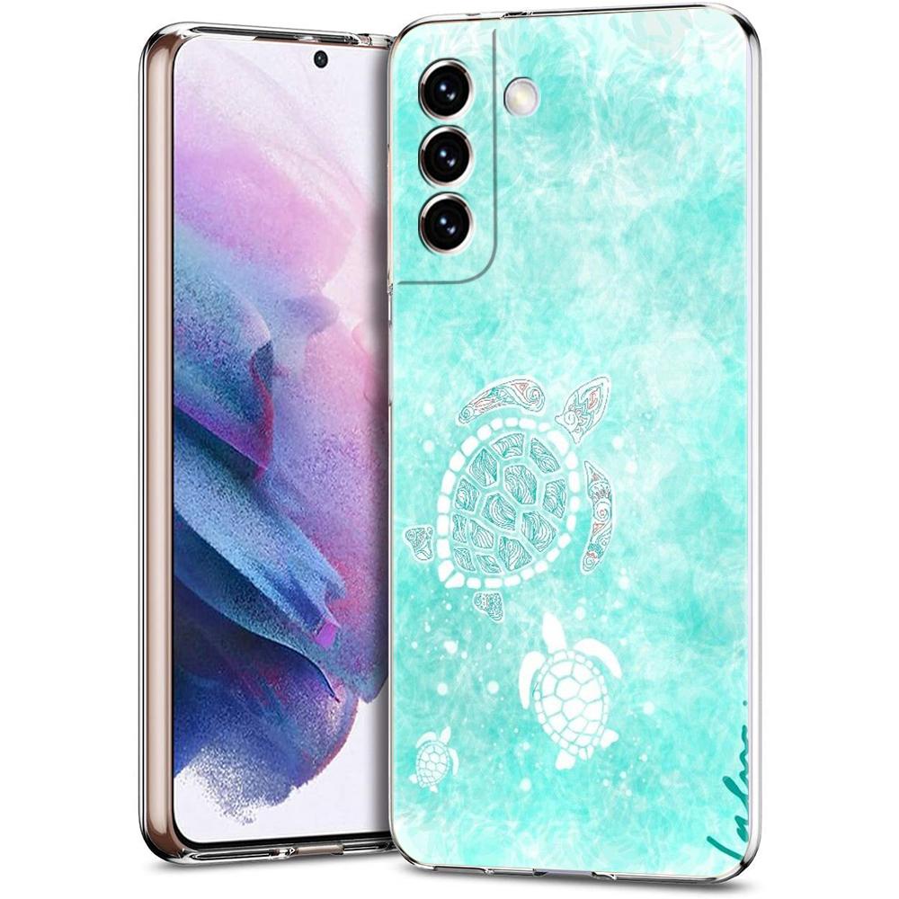 Чехол для телефона Samsung S24 Ultra S23 FE S22 S20 S21 5G S10 S9 Plus S10E S8 Мягкий Прозрачный милый Мультяшный морская черепаха океанский синий Чехол