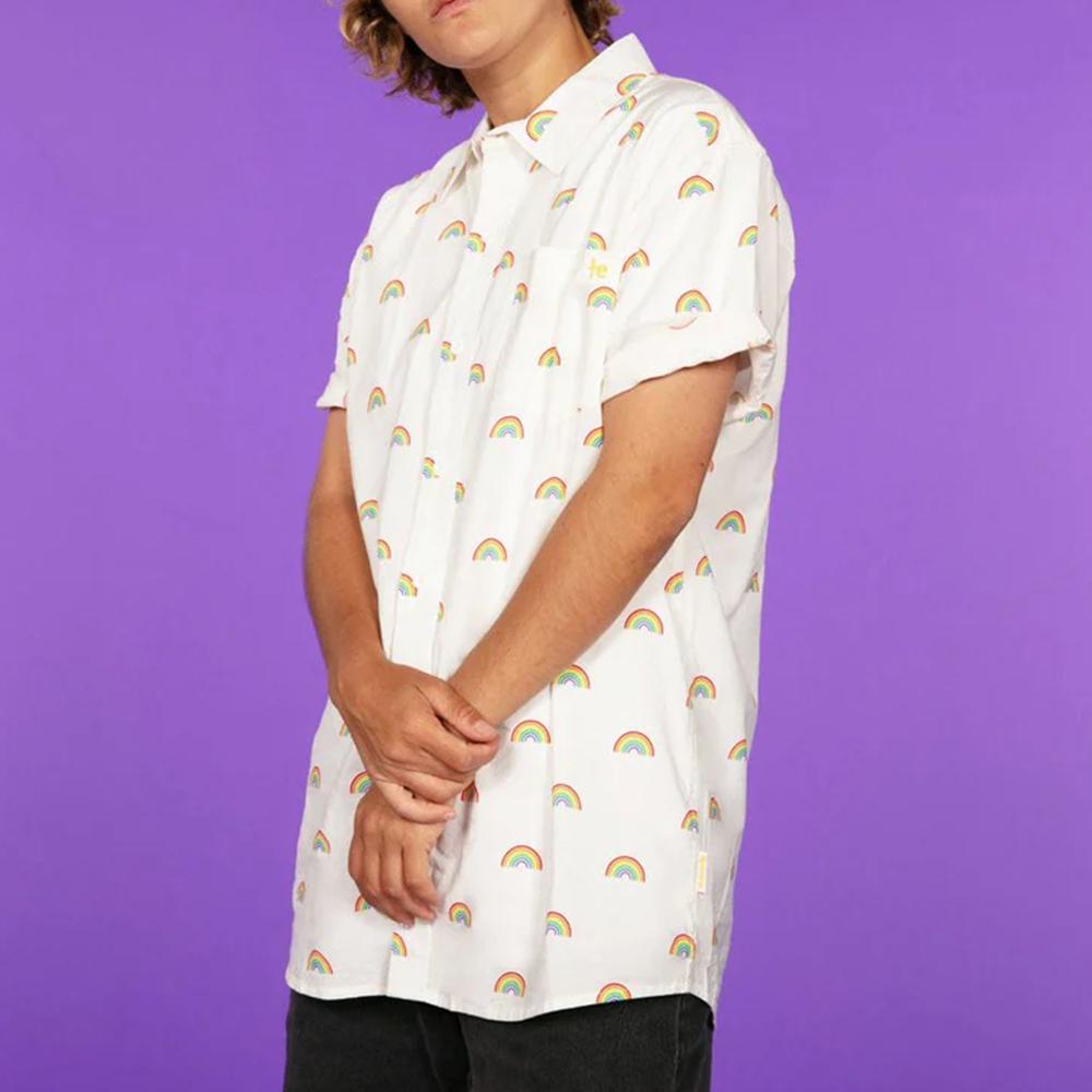 White Rainbow Button Down Shirt Loose Casual Men Women Clothing Graphic 3D Printing Shirts for Male Unisex Streetwear Hawaiian