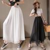 Women's Double-Layer Chiffon Wide-Leg Pants - Summer 2025, Elastic Waist, Casual, Slimming Nine-Point Length