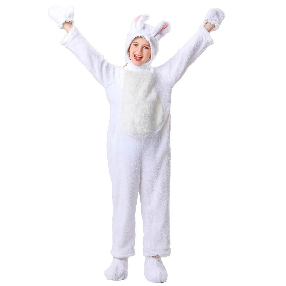 Kids Animal Costume Onesie White Rabbit Outfit for Kindergarten Performance Bunny Cosplay Party
