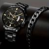 2pcs/set Casual Quartz Men's Watch Luxury Business Calendar Watch Large Dial Men's Watch Student Men's Gift Bracelet Watch Set