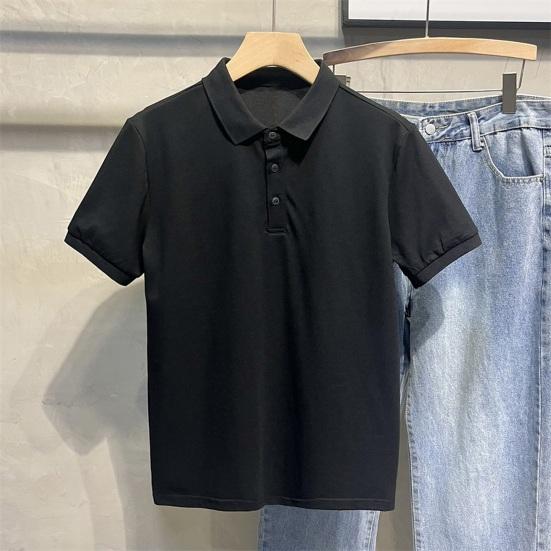 Мужская летняя футболка, сплошной цвет, ледяной шелк, свободный отложной воротник, короткие рукава, мягкий дышащий легкий пуловер на пуговицах, деловой офисный топ