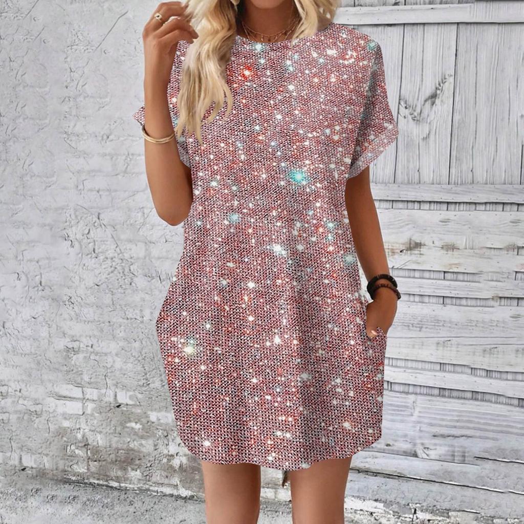 Женское модное летнее свободное платье-футболка средней длины с принтом и короткими рукавами