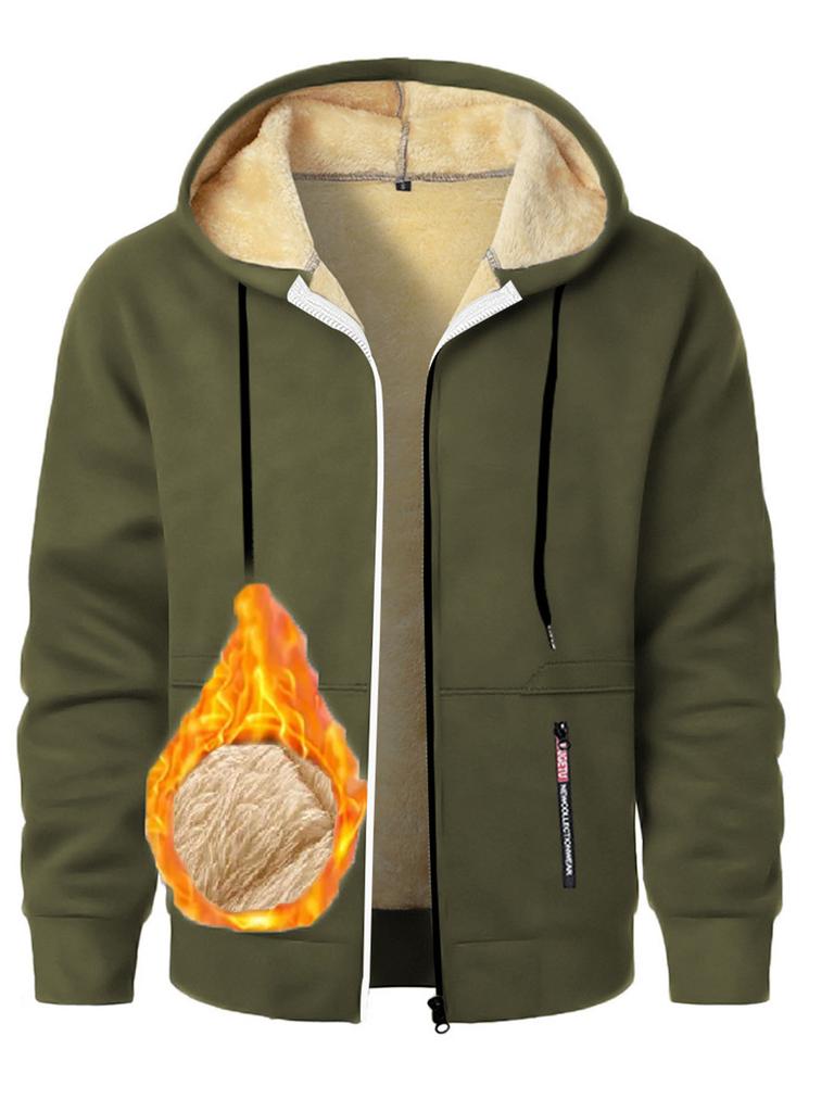 Осень Новая Мужская Повседневная Флисовая Толстовка с Капюшоном на Молнии Однотонная Теплая Спортивная Одежда Мужская Модная Верхняя Одежда