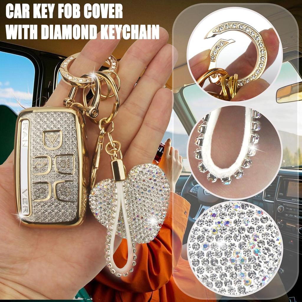 for Land Rover Key Fob Cover with Heart Keychain for Women, Compatible with Range Rover Evoque Sport Velar Land Rover Discovery Jaguar F-Pace F-Type