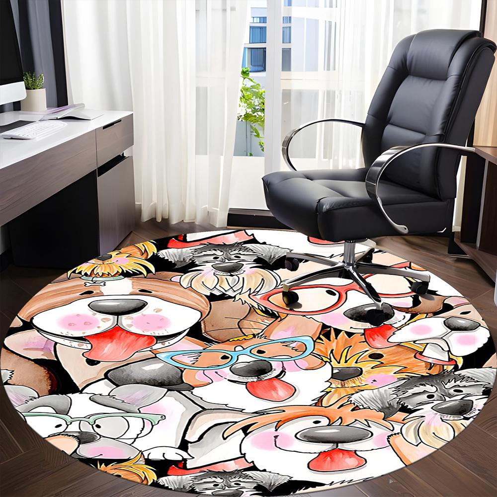 1PC Dogs Cute Office Round Area Rug, Mat Suitable For Office, Under Office Chairs Bedroom Living Room Home Decor, Room Deco