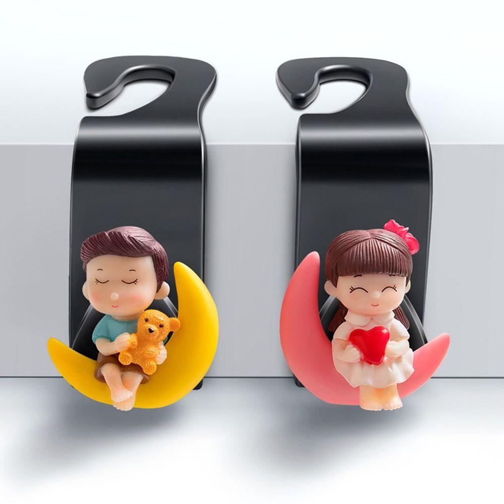 2Pcs Universal Car Headrest Hook Cute Couple Car Hanger Seat Back Hanger Storage Hook Cloth Storage Holder Clip Car Accessories