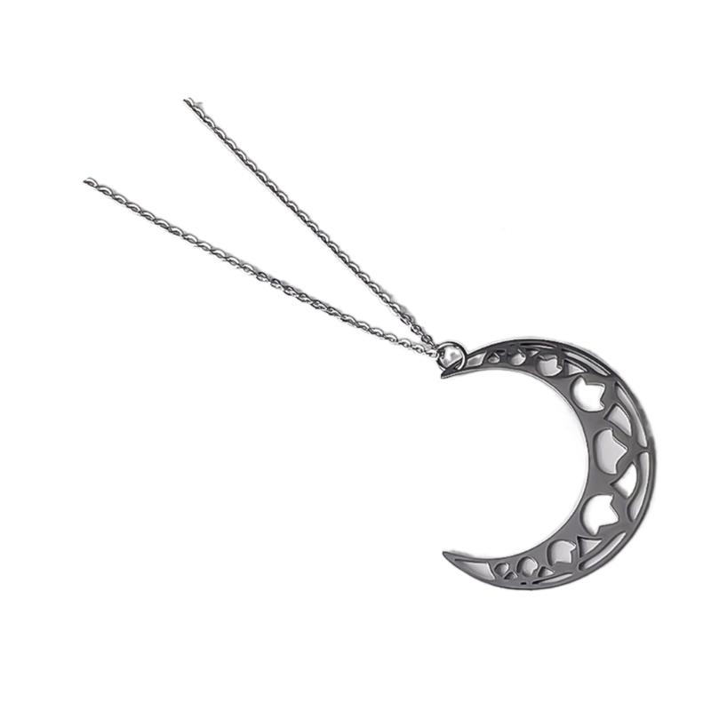 Stylish Lunar Cutout Necklace Stainless Steel Moon Charm Neck Chain Adjustable Length Clavicular Chain for Women Girls