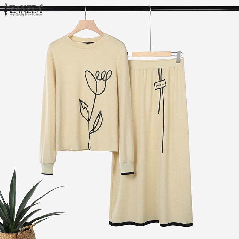 ZANZEA Женский повседневный костюм из двух частей с длинным рукавом и брюками