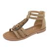 New 2024 Summer Sandals Women's Bohemi Vintage Beaded Zipper Rhinestone Roman Flat Sandals SKT