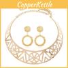 Fashion Solid Color Hollow Design Women Metal Necklace Collar Round Earring Set