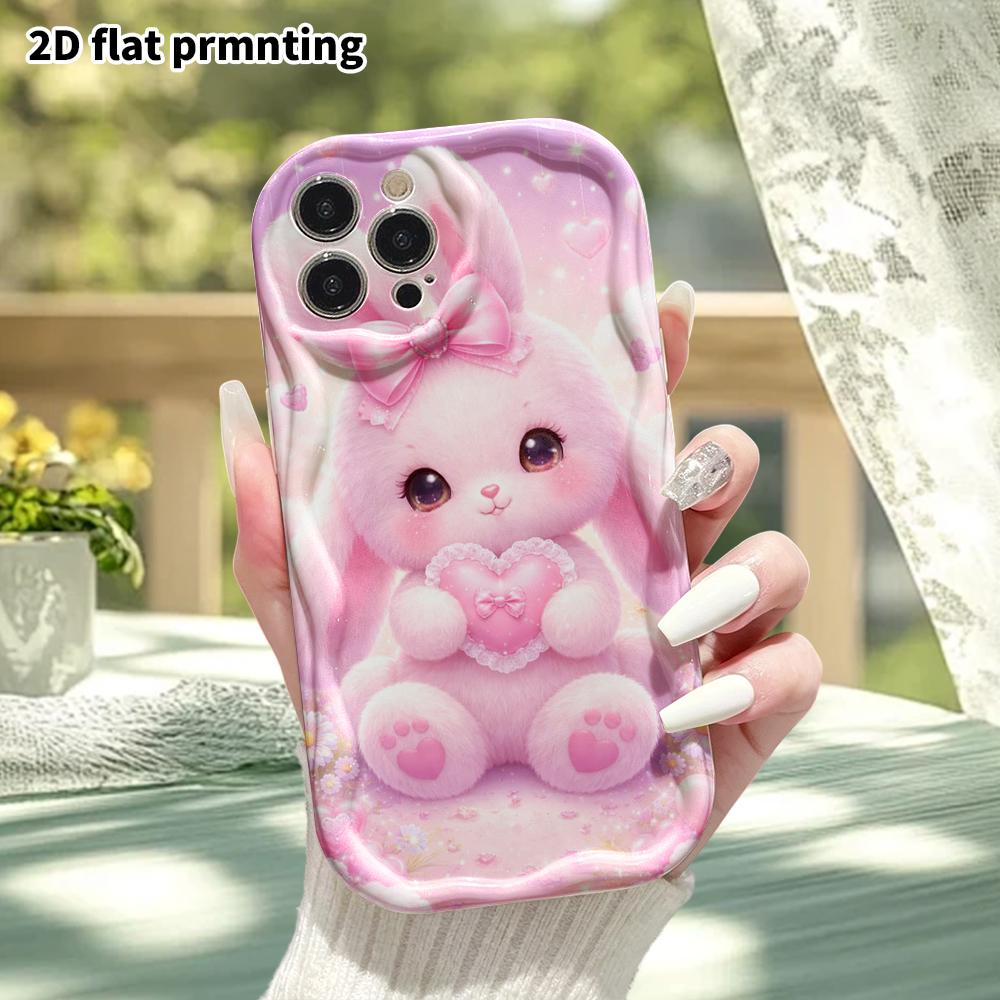 Phone case: 2D flat design suitable for iPhone 18 17 16 15 14 13 Pro protective case, pink floppy-eared bunny, perfect Christmas and Halloween holiday