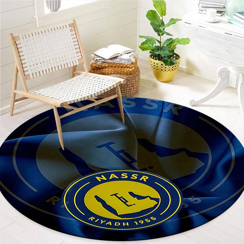 Al-Nassr FC Round Area Rug,Carpet Rug for Living Room Bedroom Sofa Playroom Decor,Non-slip Floor Mat