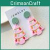 Whimsical Pink Dopamine Christmas Earrings Featuring Cheerful Holiday Elements
