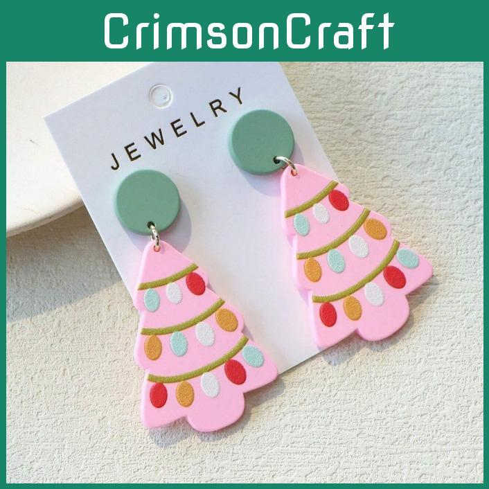 Whimsical Pink Dopamine Christmas Earrings Featuring Cheerful Holiday Elements