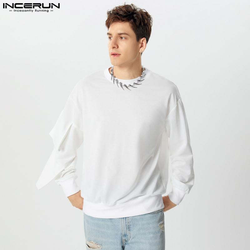 INCERUN Men Bow Knot Long Sleeve Casual Solid Round Neck Pullovers Sweatshirts