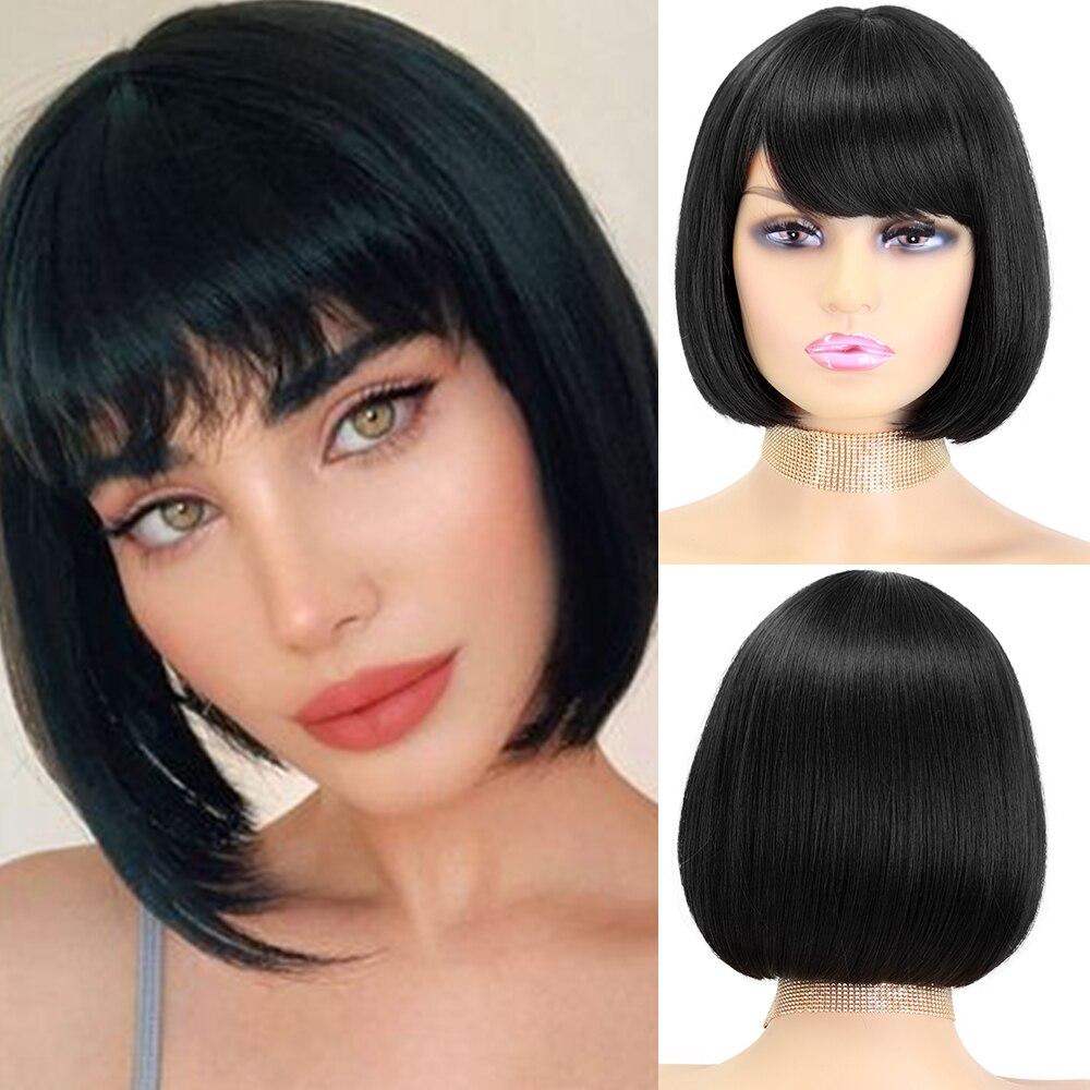 MISSQUEEN Женский модный зеленый прямой короткий парик Боб с челкой из синтетического волокна, зеленый парик для косплея на Хэллоуин