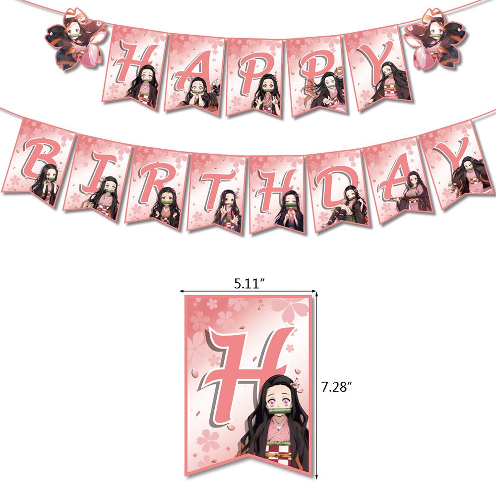 43 шт., принадлежности для вечеринок «Убийца демонов Незуко», в комплект входят воздушные шары-топперы для торта с баннером