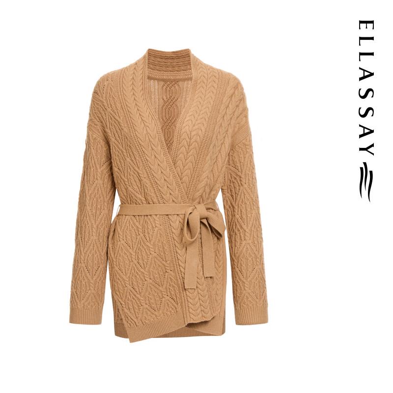 ELLASSAY Women's Merino Wool Blend Tie-Waist Mid-Length Knit Cardigan